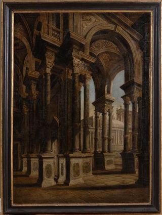 Appraisal: MANNER OF GIOVANNI GHISOLFI ARCHITECTURAL PASTICHE Oil on canvas relined