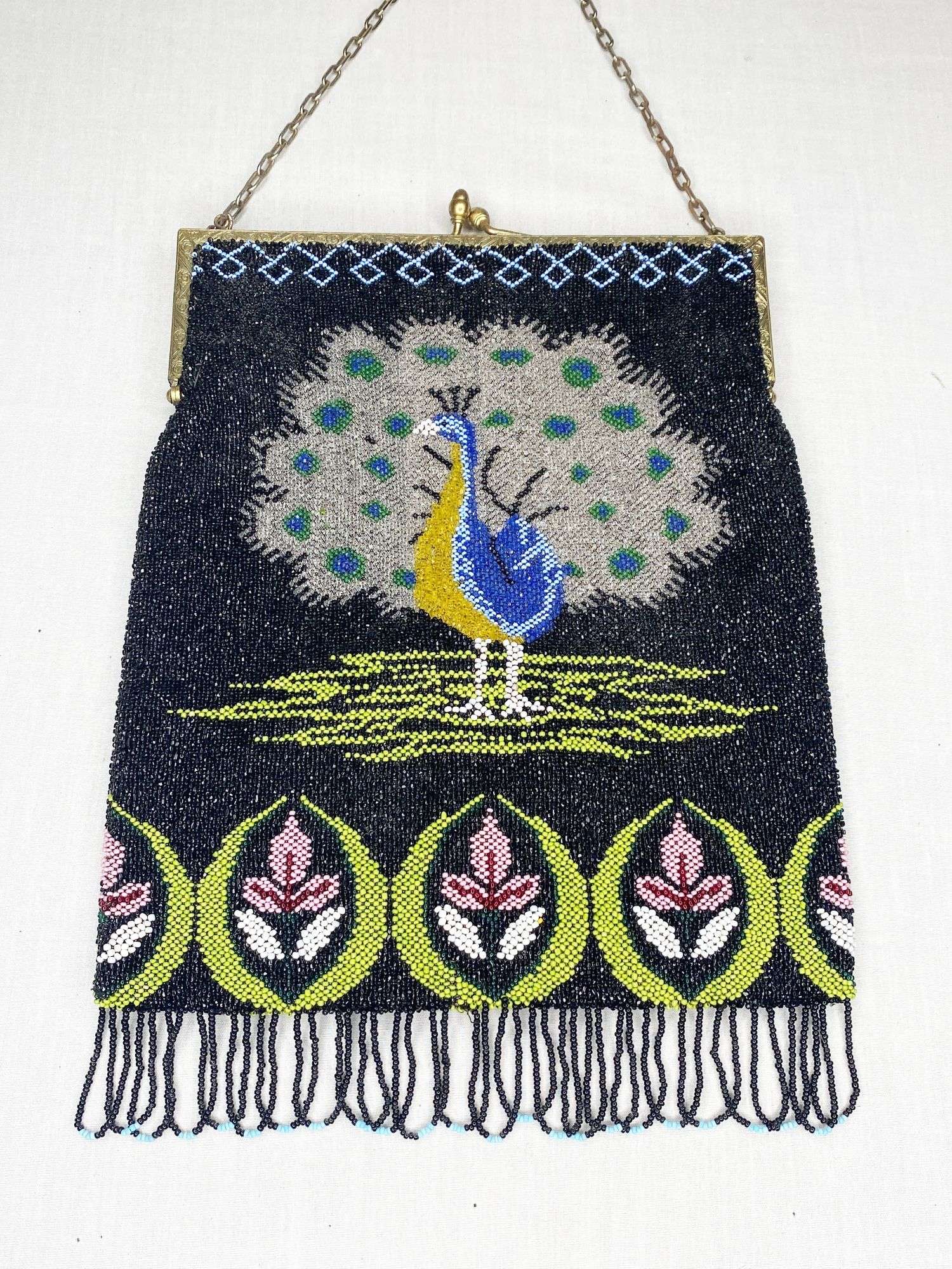 Appraisal: Micro Beaded Hand Bag with Peacock long wide Condition Please