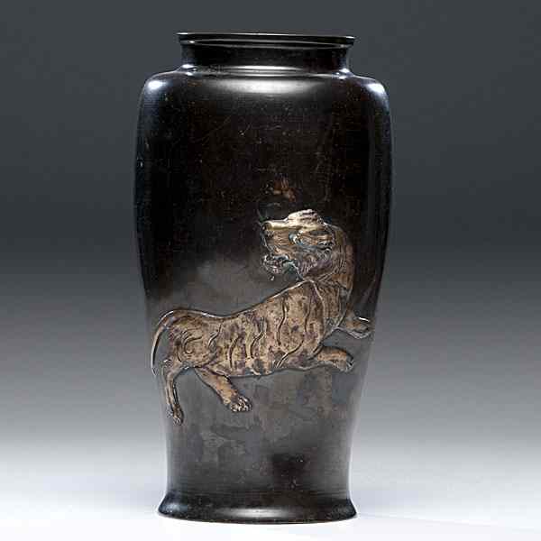 Appraisal: Bronze Vase Chinese a baluster form bronze vase with an