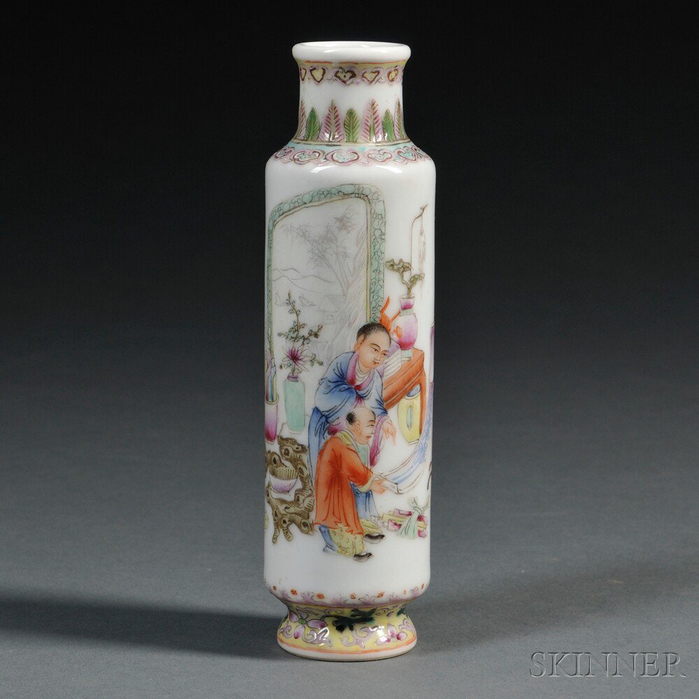 Appraisal: Miniature Famille Rose Vase China th century cylindrical painted with