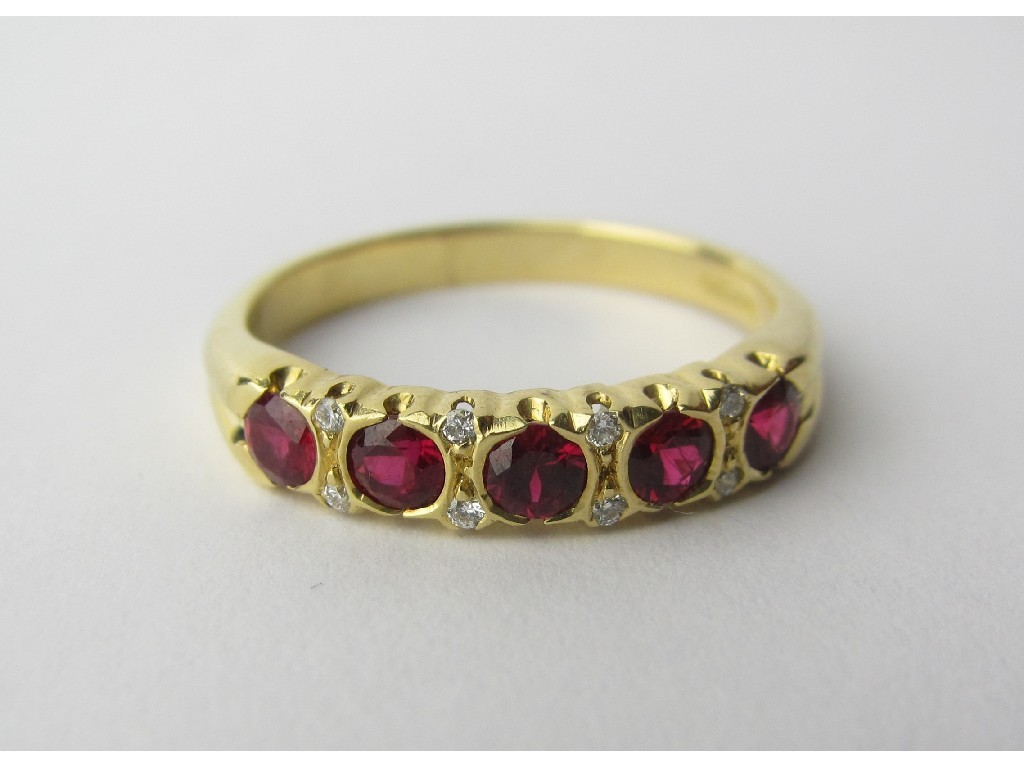 Appraisal: Eighteen carat gold ruby five stone ring the five rubies