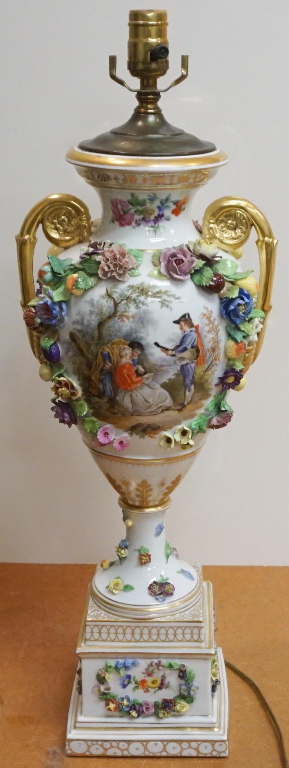 Appraisal: Carl Thieme Floral Encrusted and Decorated Two Handle Vase Mounted