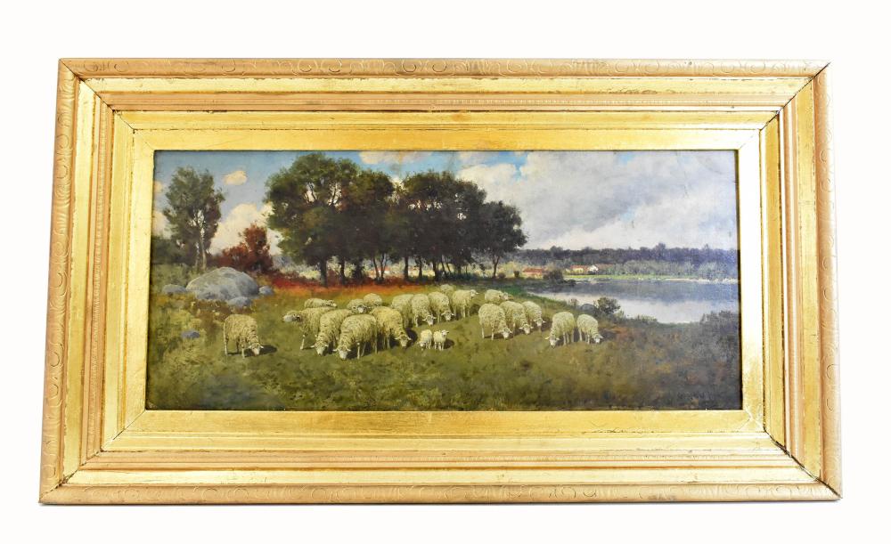 Appraisal: GEORGE W DREW AMERICAN - Pastoral Landscape with Sheep Signed