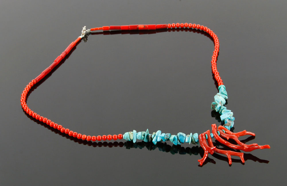 Appraisal: - Red Coral and Turquoise Necklace Red coral and turquoise