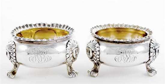 Appraisal: Pair English Regency sterling salt cellars London dated ornate rim