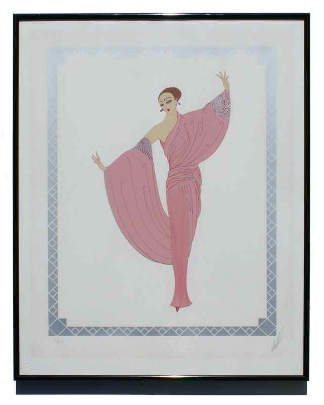 Appraisal: ERTE SERIGRAPH ''IN THE EVENING'' Woman in Pink sight size