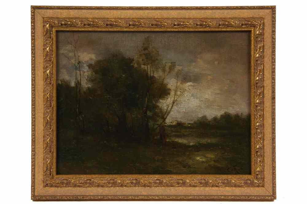 Appraisal: OOC - Landscape with Figure and Distant Village in the