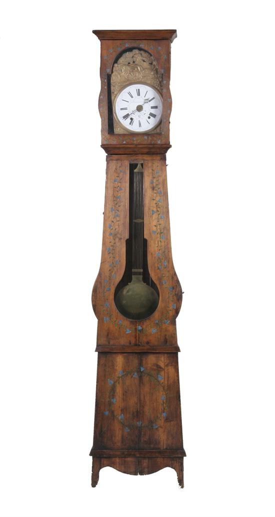 Appraisal: FRENCH PROVINCIAL TALL CASE CLOCK th century without weights Serpentine