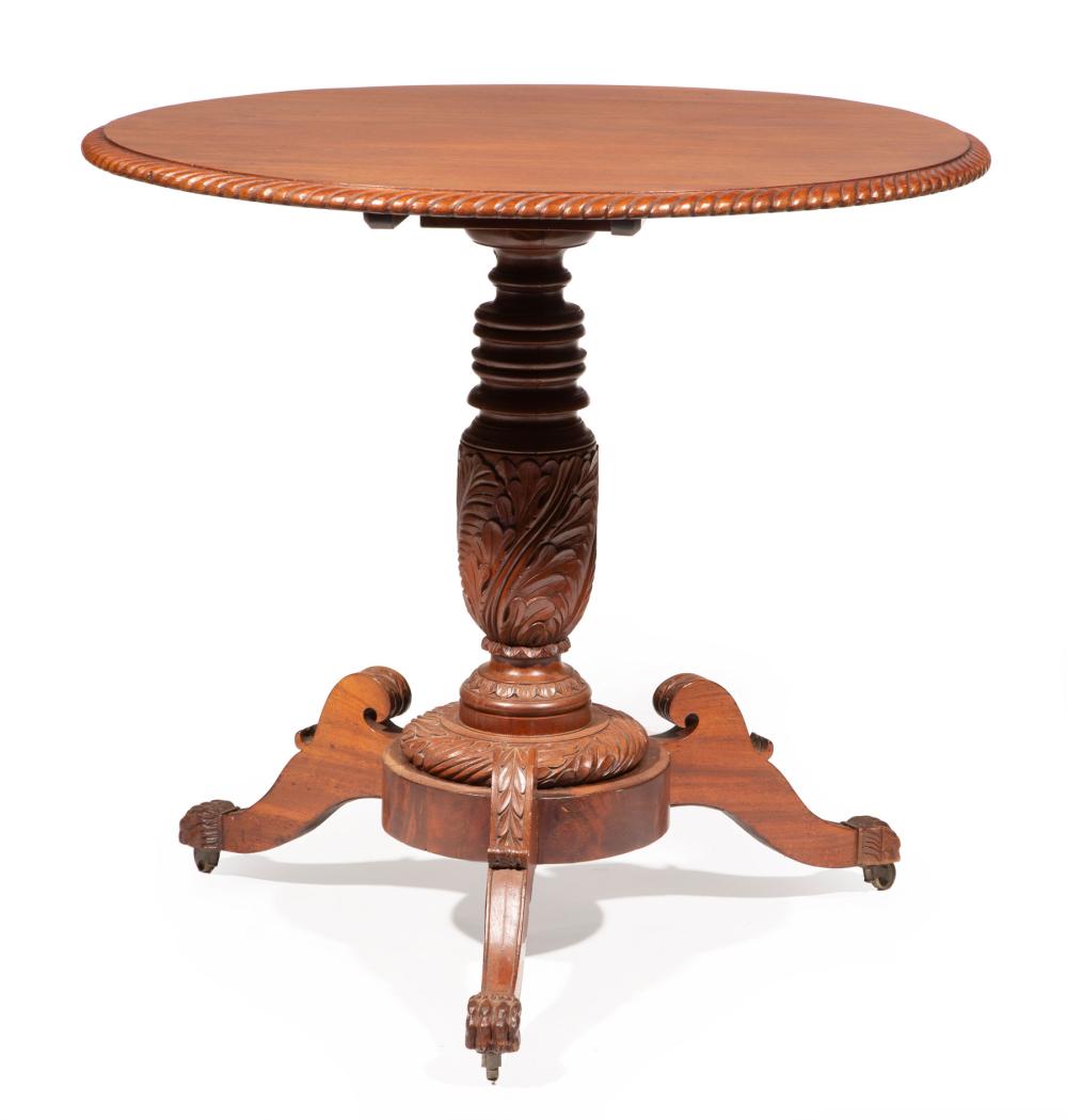 Appraisal: American Classical Carved Mahogany Tilt-Top Candlestand early to mid- th