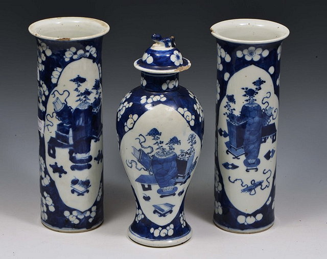 Appraisal: A PAIR OF CHINESE BLUE AND WHITE CYLINDRICAL VASES each