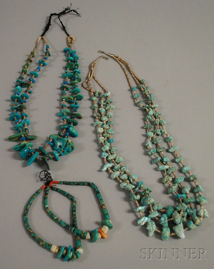 Appraisal: Three Southwestern Turquoise Necklaces