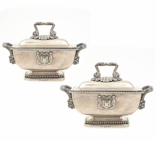 Appraisal: A pair of George III silver sauce tureen with covers