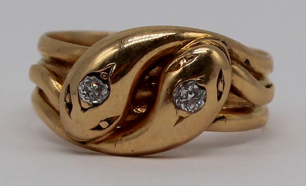 Appraisal: JEWELRY English ct Gold Double Snake Ring English ct yellow