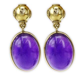 Appraisal: Cabochon Amethyst and Karat Yellow Gold Earrings Cabochon Amethyst and