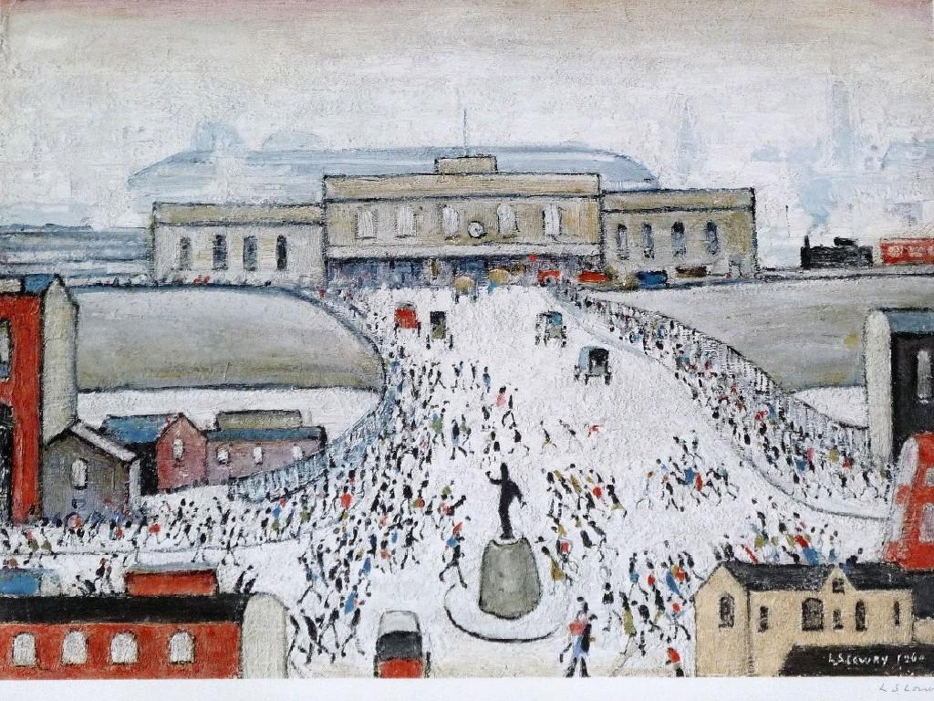 Appraisal: LAURENCE STEPHEN LOWRY - ARTIST SIGNED COLOUR PRINT'Station Approach' signed