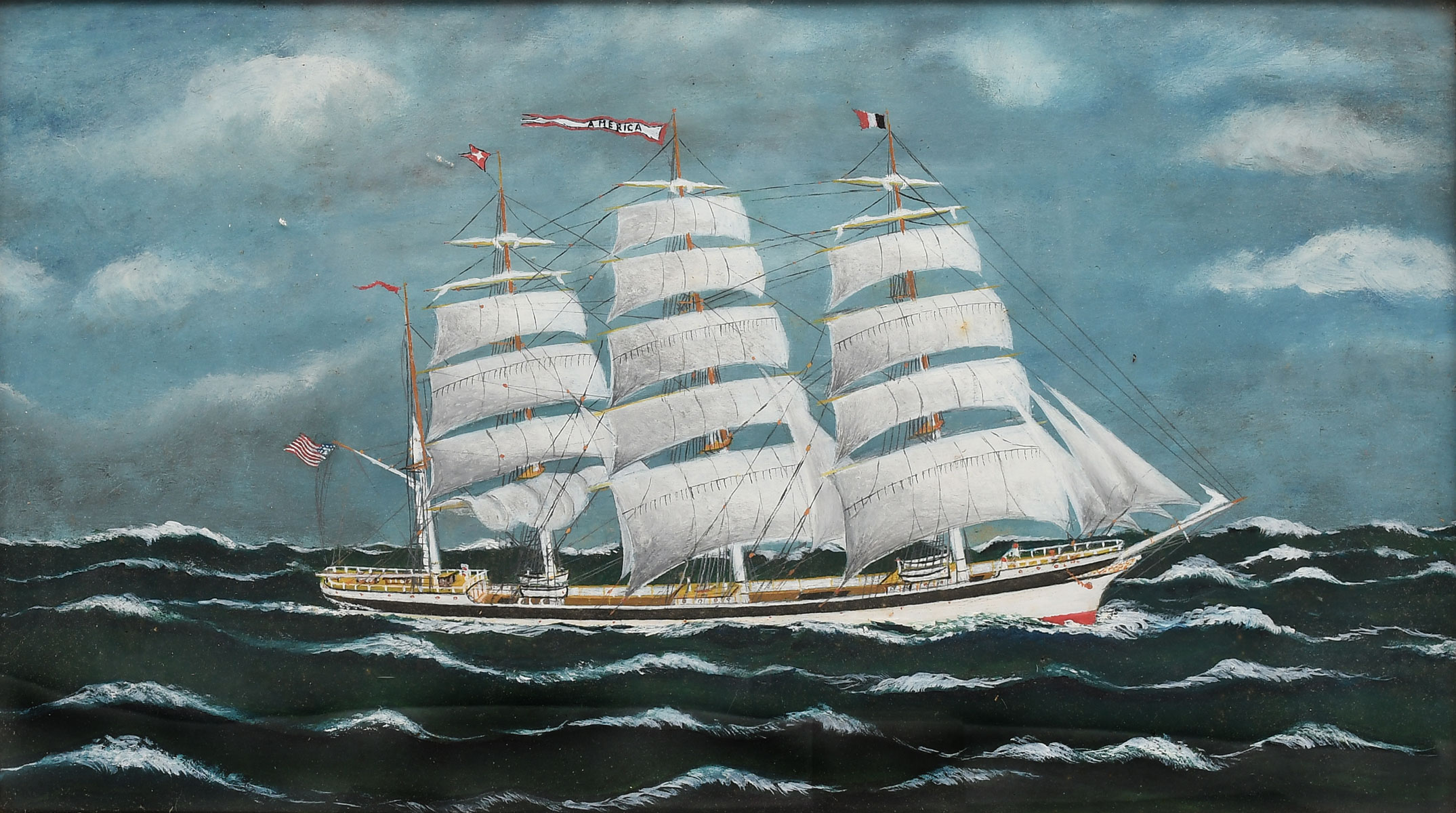 Appraisal: FOLK ART STYLE AMERICA CLIPPER SHIP PORTRAIT PAINTING Oil and