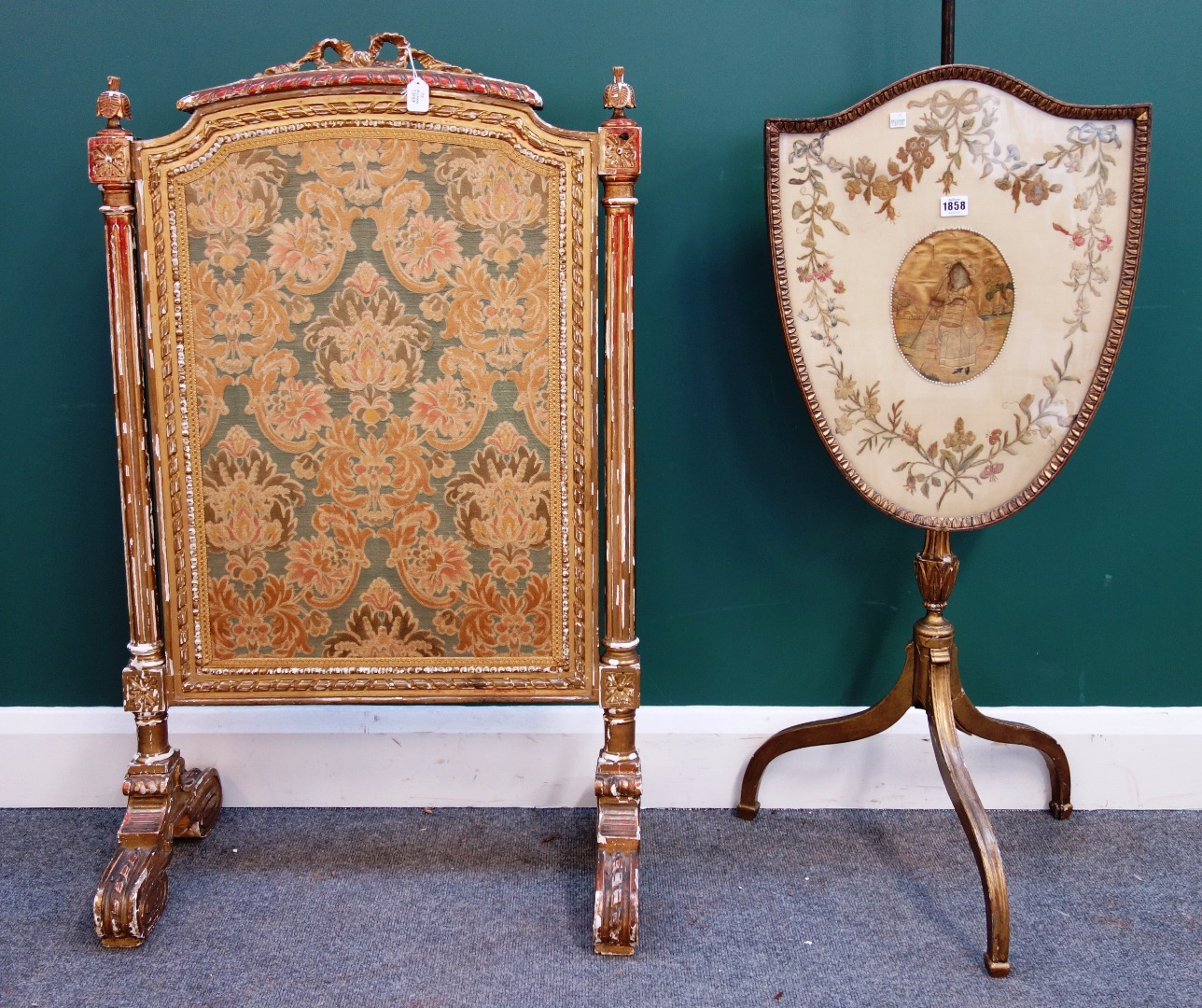 Appraisal: A Louis XV style gilt framed fire screen on scroll