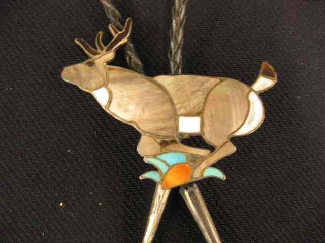 Appraisal: Indian Bolo Tie figural running deer with abalone turquoise coral