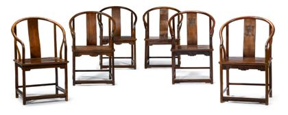 Appraisal: Assembled set of six Chinese hongmu horseshoe chairs th century