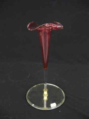 Appraisal: Victorian Cranberry Art Glass Epergne single lily mirrored base ''