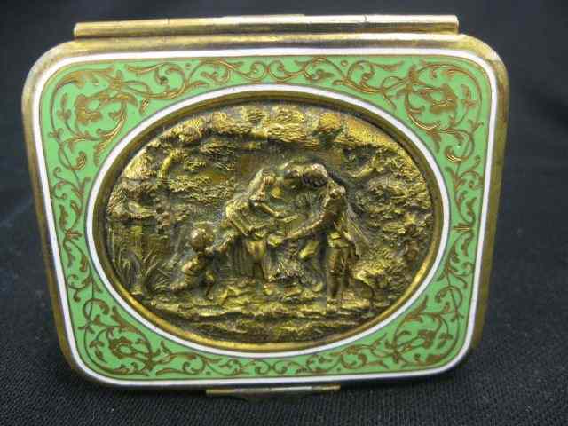 Appraisal: Enameled French Bronzed Box bas-relief scene of family in oval