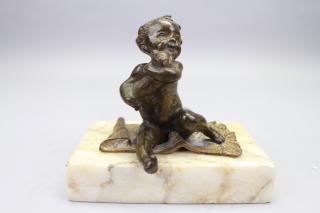 Appraisal: Antique Vienna Bronze Cherub on Marble base Antique Vienna Bronze