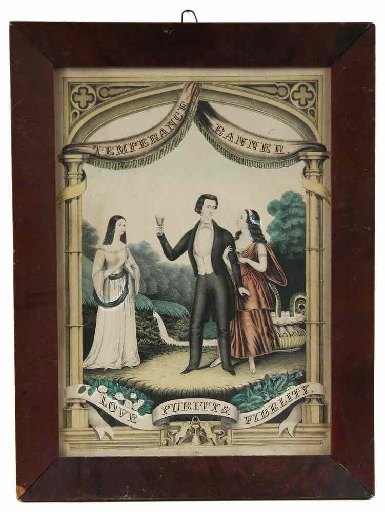 Appraisal: HANDCOLORED LITHO - 'Temperance Banner Love Purity Fidelity' by Kellogg