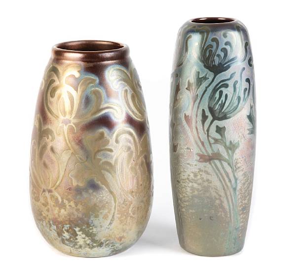 Appraisal: Two Weller Sicard luster glazed vases early th century comprising