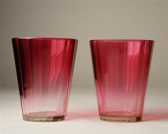 Appraisal: A Pair of Glass Vases possibly Baccarat vertically faceted round