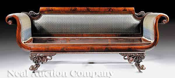 Appraisal: An American Classical Carved and Brass Inlaid Mahogany Sofa c