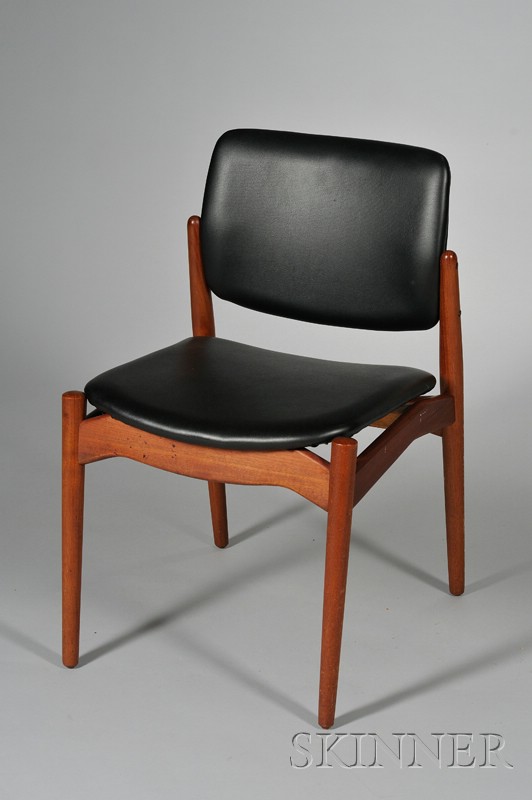 Appraisal: Orum Side Chair Teak and leather Denmark Black leather seat