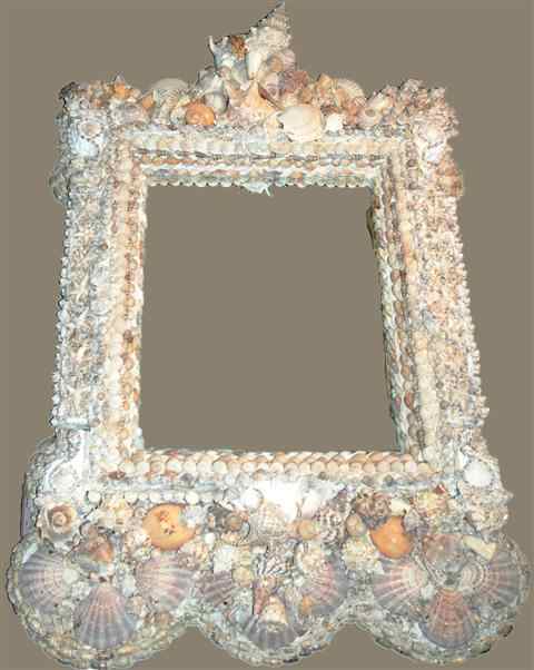 Appraisal: LARGE NEPTUNE SHELL MIRROR with rectangular mirror plate and shaped