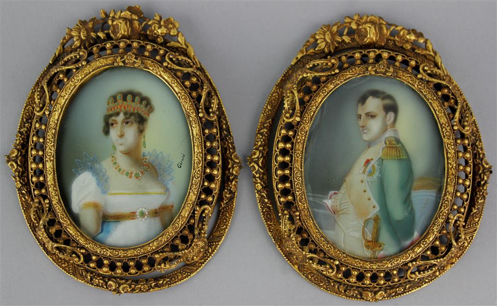 Appraisal: PAIR OF FRENCH MINIATURES OF NAPOLEON AND JOSEPHINE oval on