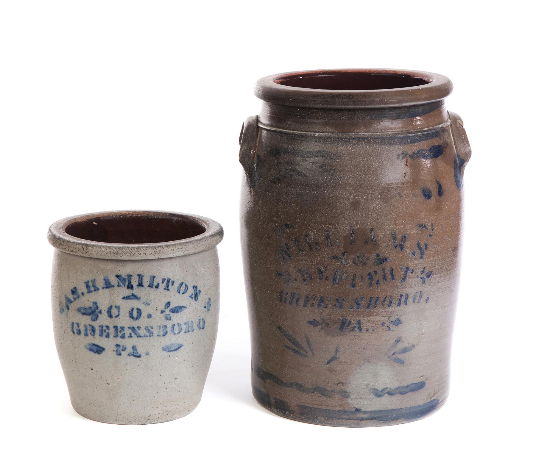 Appraisal: TWO GREENSBORO PENNSYLVANIA STONEWARE JARS WITH COBALT DECORATION American nd