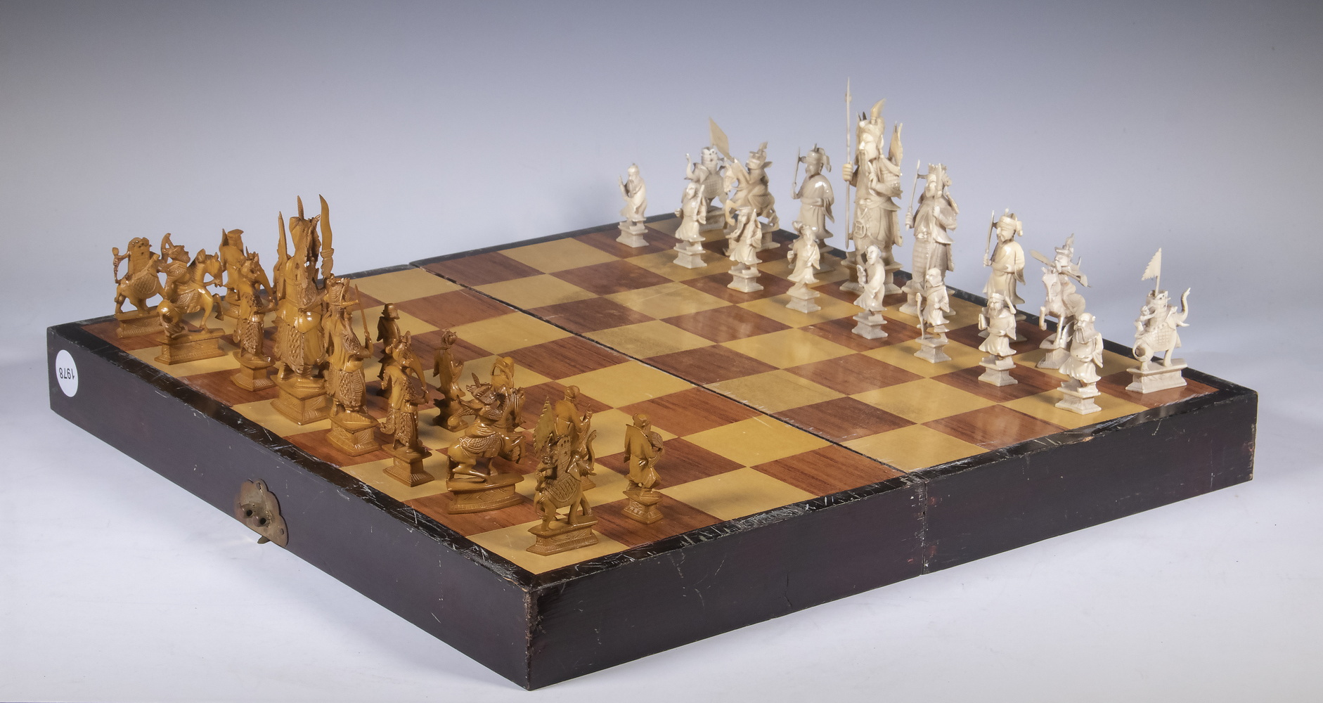 Appraisal: CHINESE CASED CHESS SET A large Chinese carved ivory chess