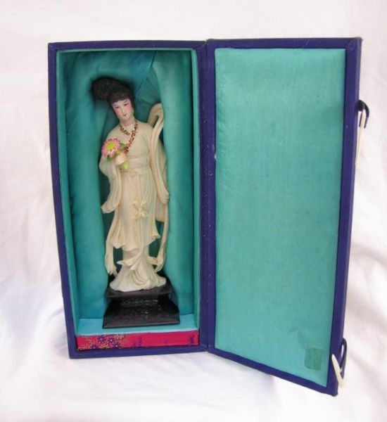 Appraisal: Ivory Geisha Figure in Presentation Box Hand color tinted ivory