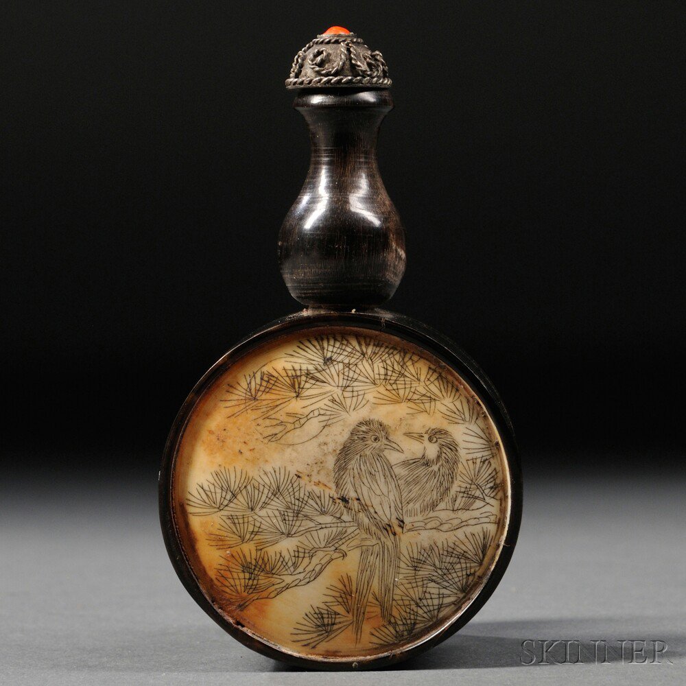 Appraisal: Horn and Ivory Snuff Bottles China th th century drum-shaped