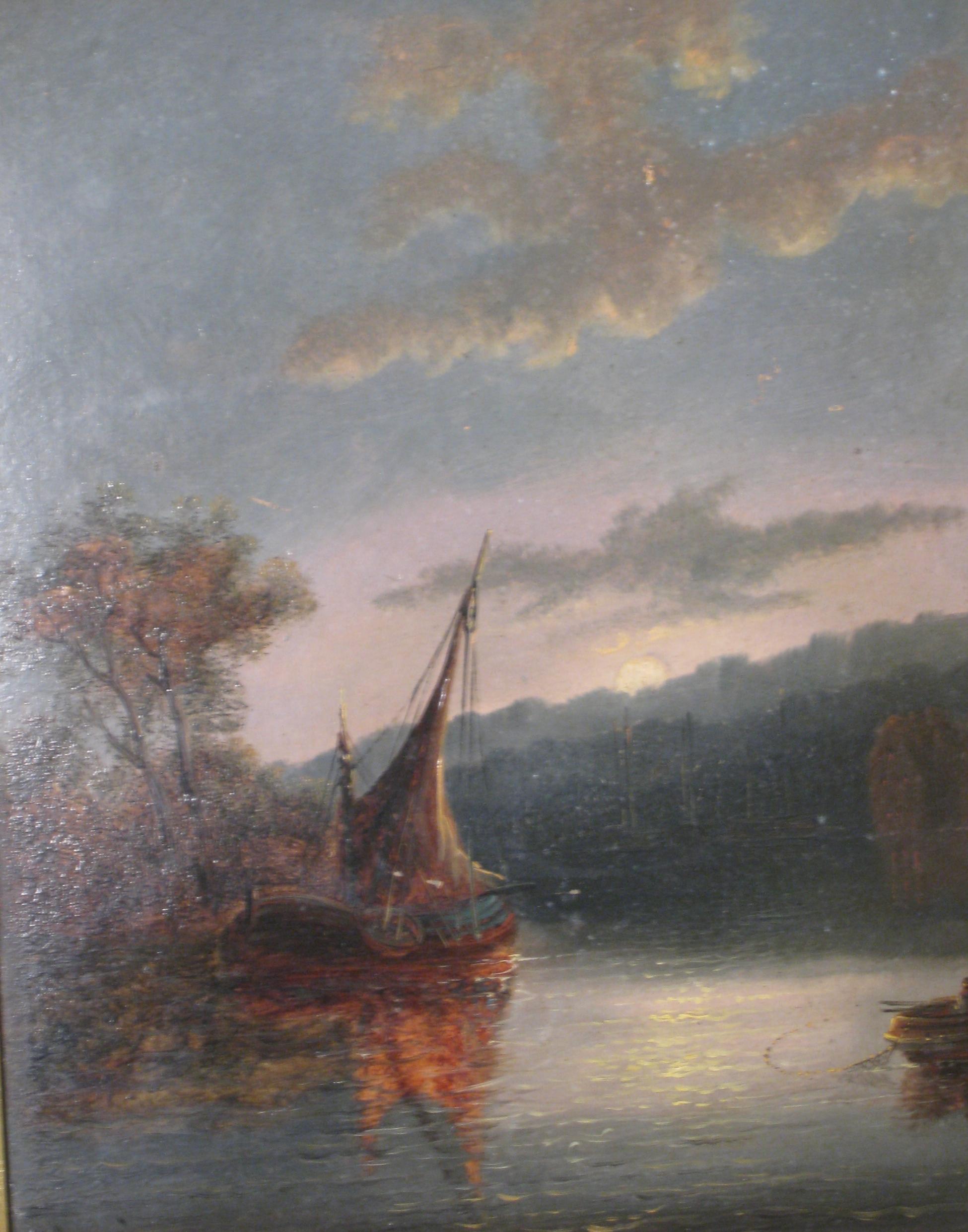 Appraisal: CHARLES MORRIS A wooded river landscape at evening with fishermen