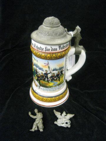 Appraisal: German Regimental Porcelain Stein Reservist Rieger with roster pewter lid