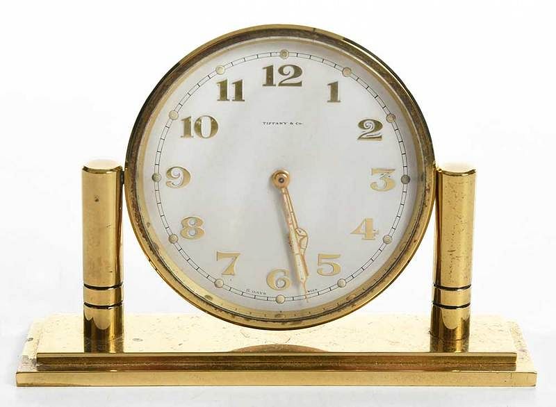 Appraisal: Vintage Tiffany Co Brass Desk Clock th century round dial