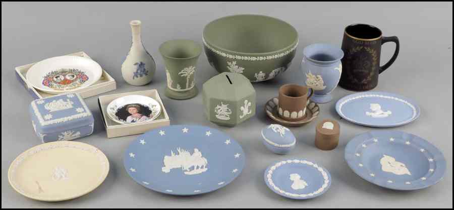 Appraisal: COLLECTION OF WEDGWOOD JASPERWARE Comprising bud vases plates bowls boxes