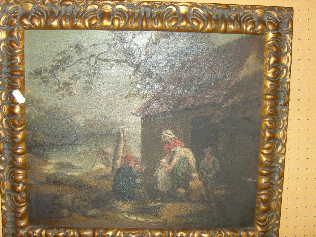 Appraisal: A th century oil painting on board showing a family