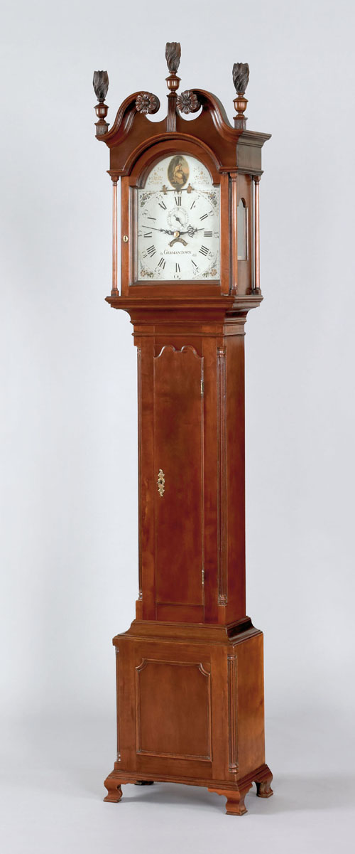 Appraisal: Philadelphia Chippendale walnut tall case clock dated the broken arch