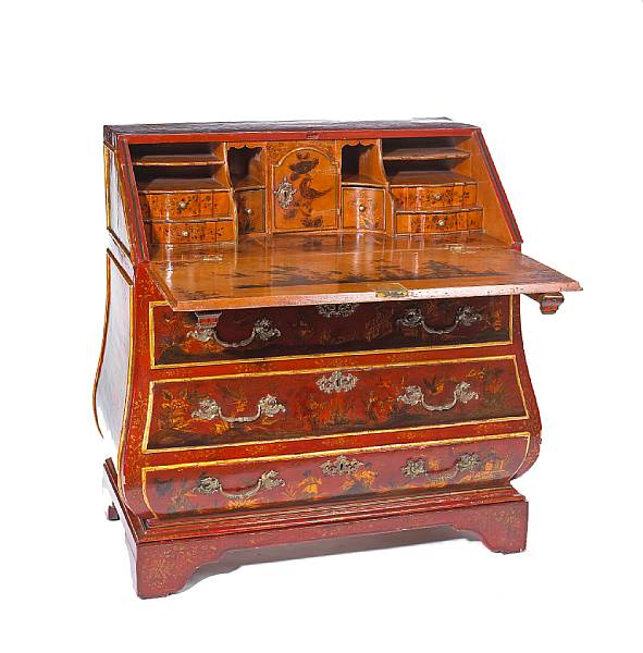 Appraisal: A Continental Rococo later scarlet lacquered desk mid th century