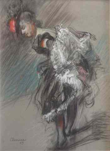 Appraisal: CLEMENS Paul Chalk Pastel of Burlesque Dancer Signed and dated