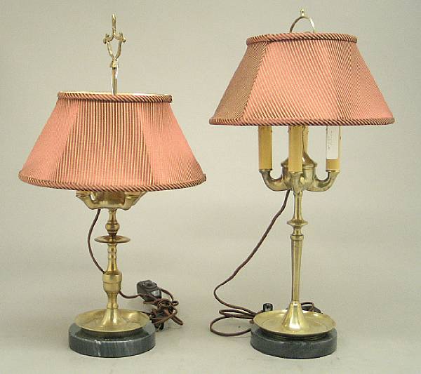 Appraisal: Two similar bronze four light lucerna table lamps The first