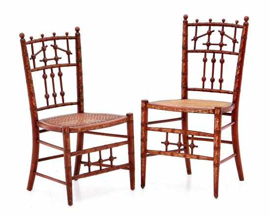 Appraisal: Pair Aesthetic Movement decorated maple side chairs late th century