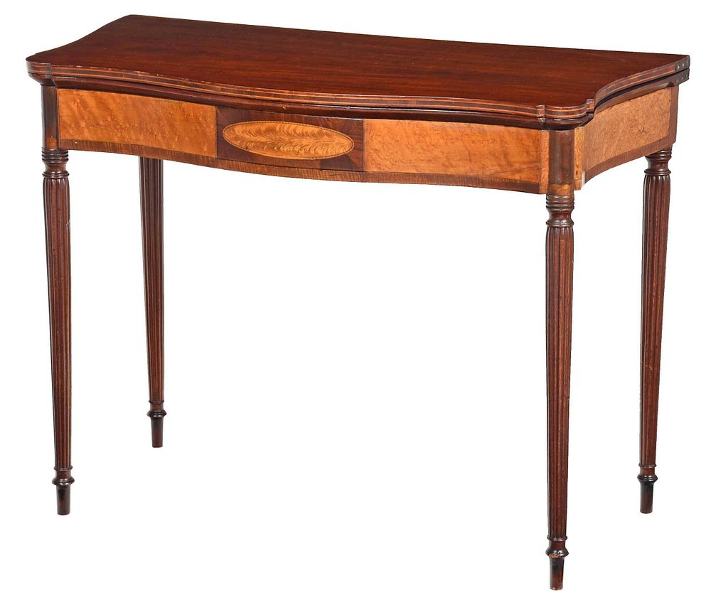 Appraisal: Federal Mahogany and Flame Birch Card Table American figured fold