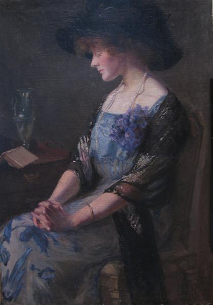 Appraisal: AMERICAN SCHOOL th- th century LADY IN BLUE DRESS Oil