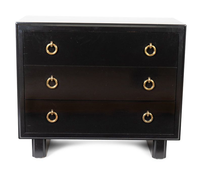 Appraisal: A Hollywood Regency Style Black Lacquer Chest of Drawers Height